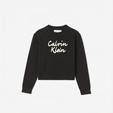  Calvin Klein Logo Metallic Intersia Çocuk Siyah Triko