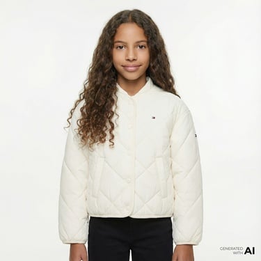  Tommy Hilfiger Quilted Çocuk Beyaz Ceket