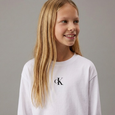  Calvin Klein Logo Çocuk Beyaz T-Shirt