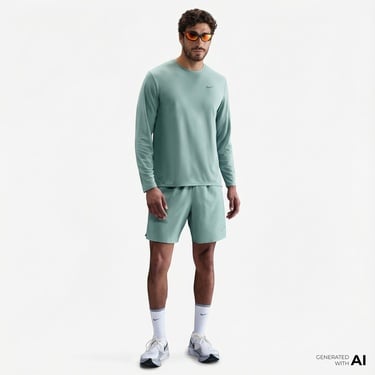  Nike Dri-Fit Miler Erkek Yeşil Uzun Kollu T-Shirt