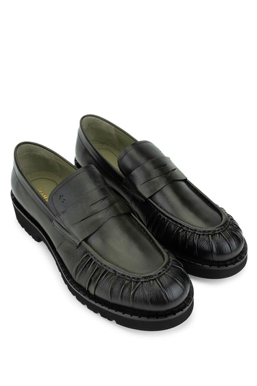  Tamer Tanca Erkek Hakiki Deri Yeşil Loafer Ayakkabı