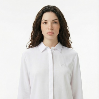  Lacoste Kadın Regular Fit Yarım Kol Beyaz Gömlek