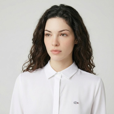  Lacoste Kadın Regular Fit Yarım Kol Beyaz Gömlek