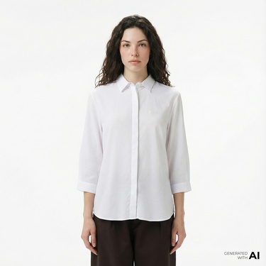  Lacoste Kadın Regular Fit Yarım Kol Beyaz Gömlek