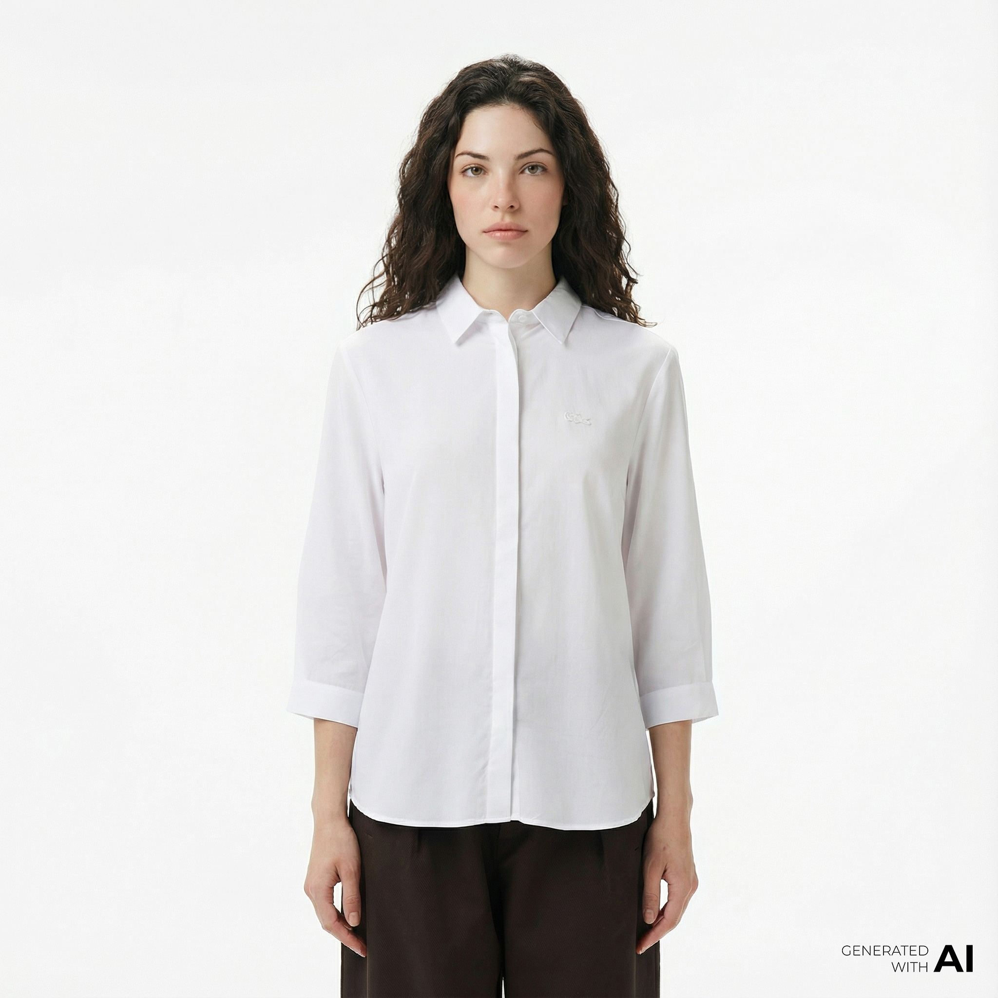  Lacoste Kadın Regular Fit Yarım Kol Beyaz Gömlek