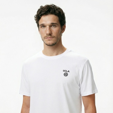  Ucla Bass Erkek Beyaz Bisiklet Yaka T-shirt