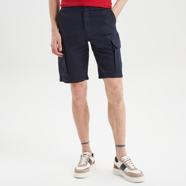  Nautica Erkek Lacivert Keten Kargo Bermuda Şort