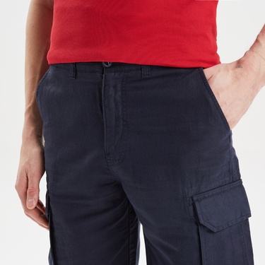  Nautica Erkek Lacivert Keten Kargo Bermuda Şort