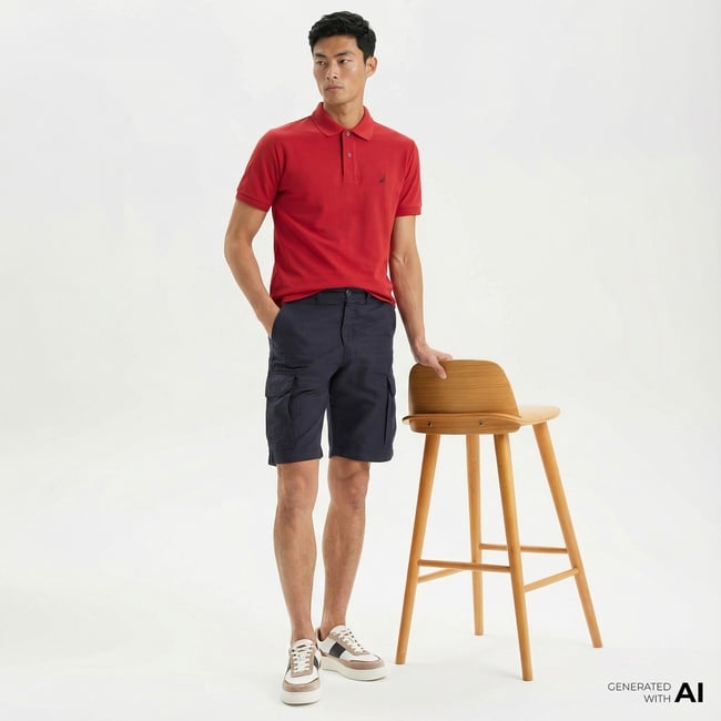  Nautica Erkek Lacivert Keten Kargo Bermuda Şort