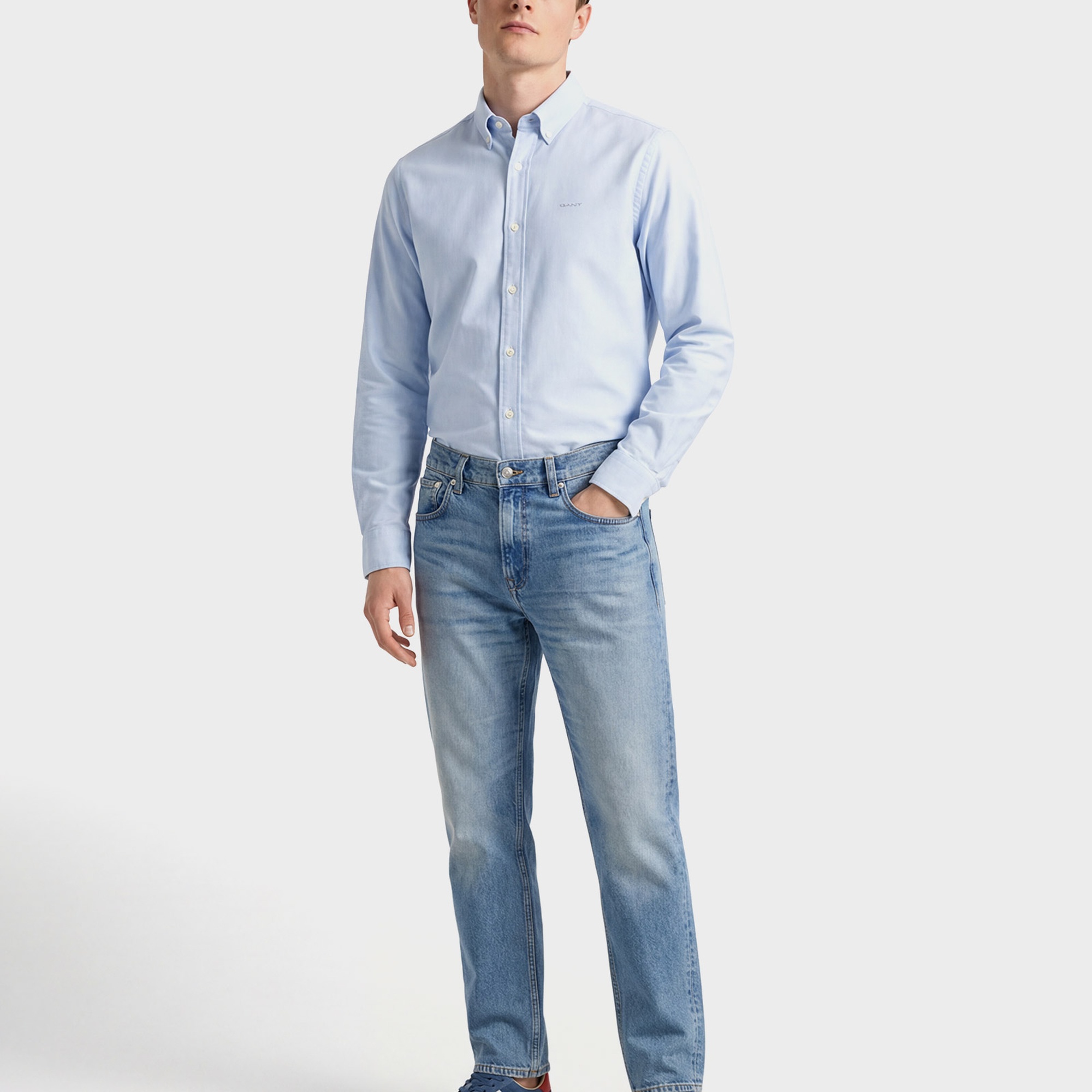 GANT Erkek Mavi Regular Fit Düğmeli Yaka Oxford Gömlek