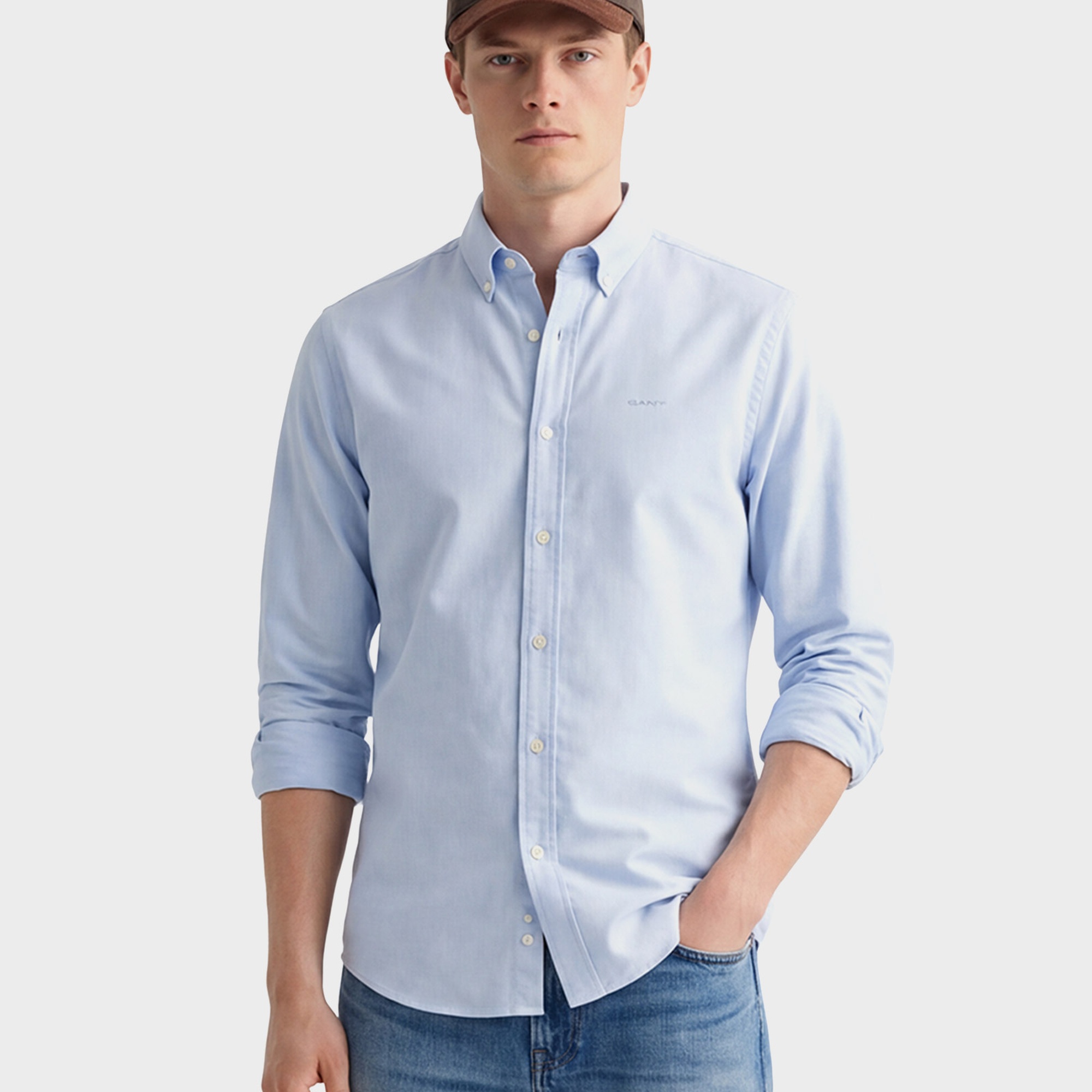 GANT Erkek Mavi Regular Fit Düğmeli Yaka Oxford Gömlek
