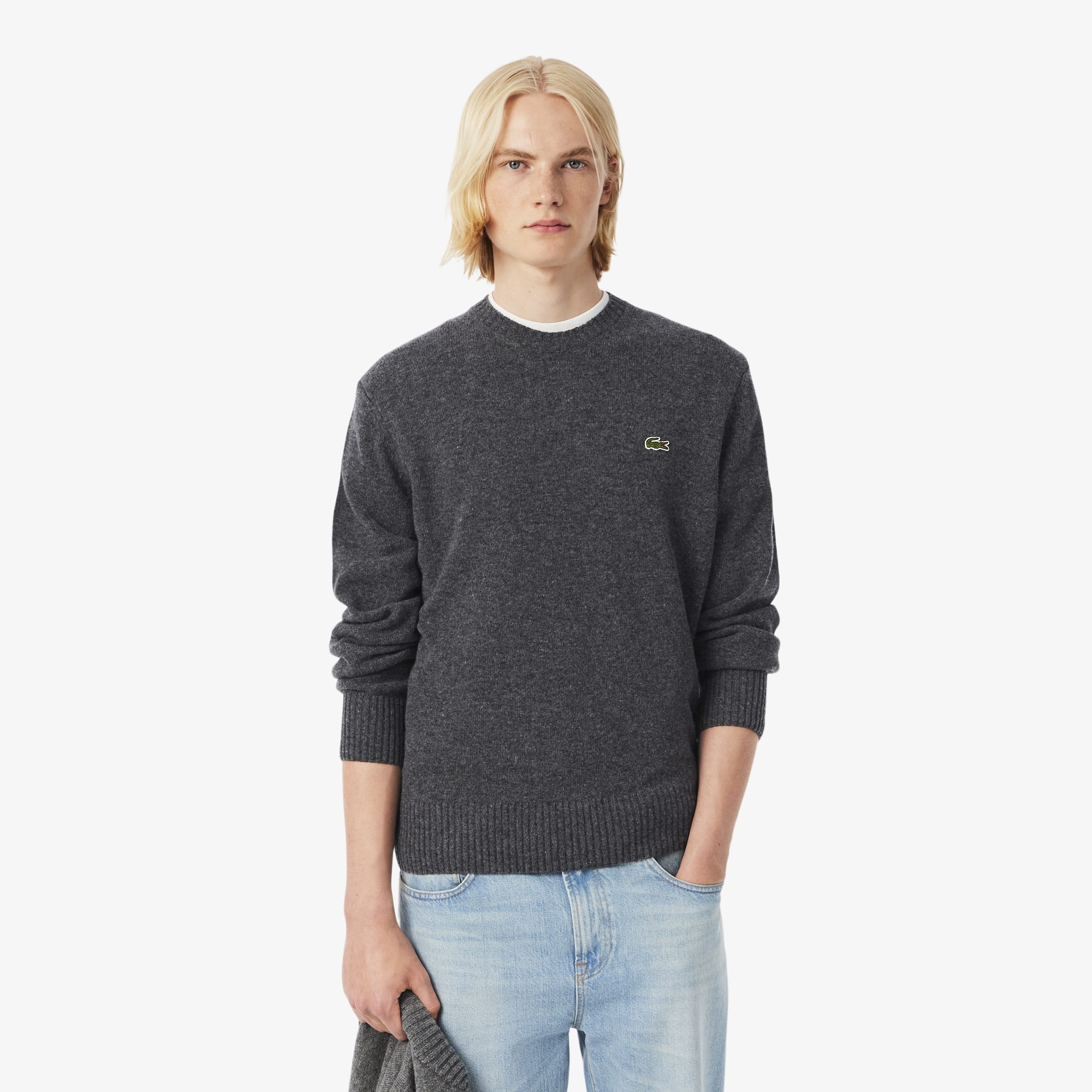  Lacoste Erkek Classic Fit Bisiklet Yaka Gri Kazak