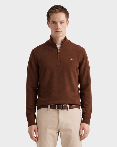  GANT Erkek Kahverengi Regular Fit Yarım Fermuarlı Yün Kazak