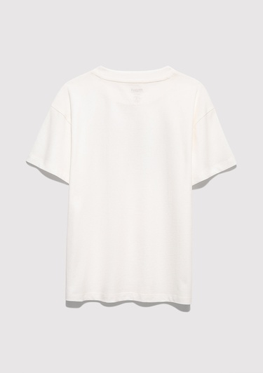  Mavi Mavi Logo Baskılı Ekru Tişört Loose Fit / Bol Rahat Kesim 7610425-70057