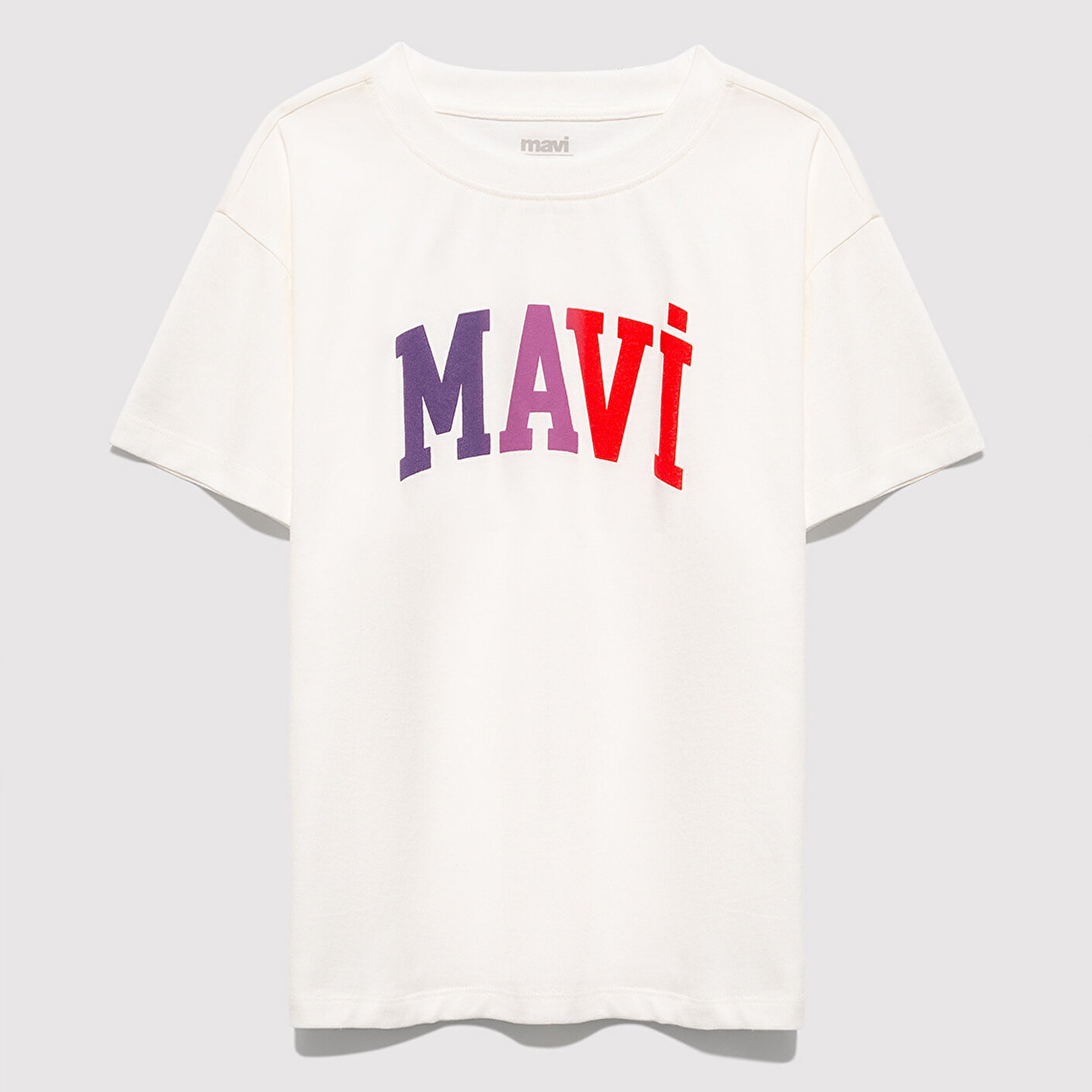 Mavi Mavi Logo Baskılı Ekru Tişört Loose Fit / Bol Rahat Kesim 7610425-70057