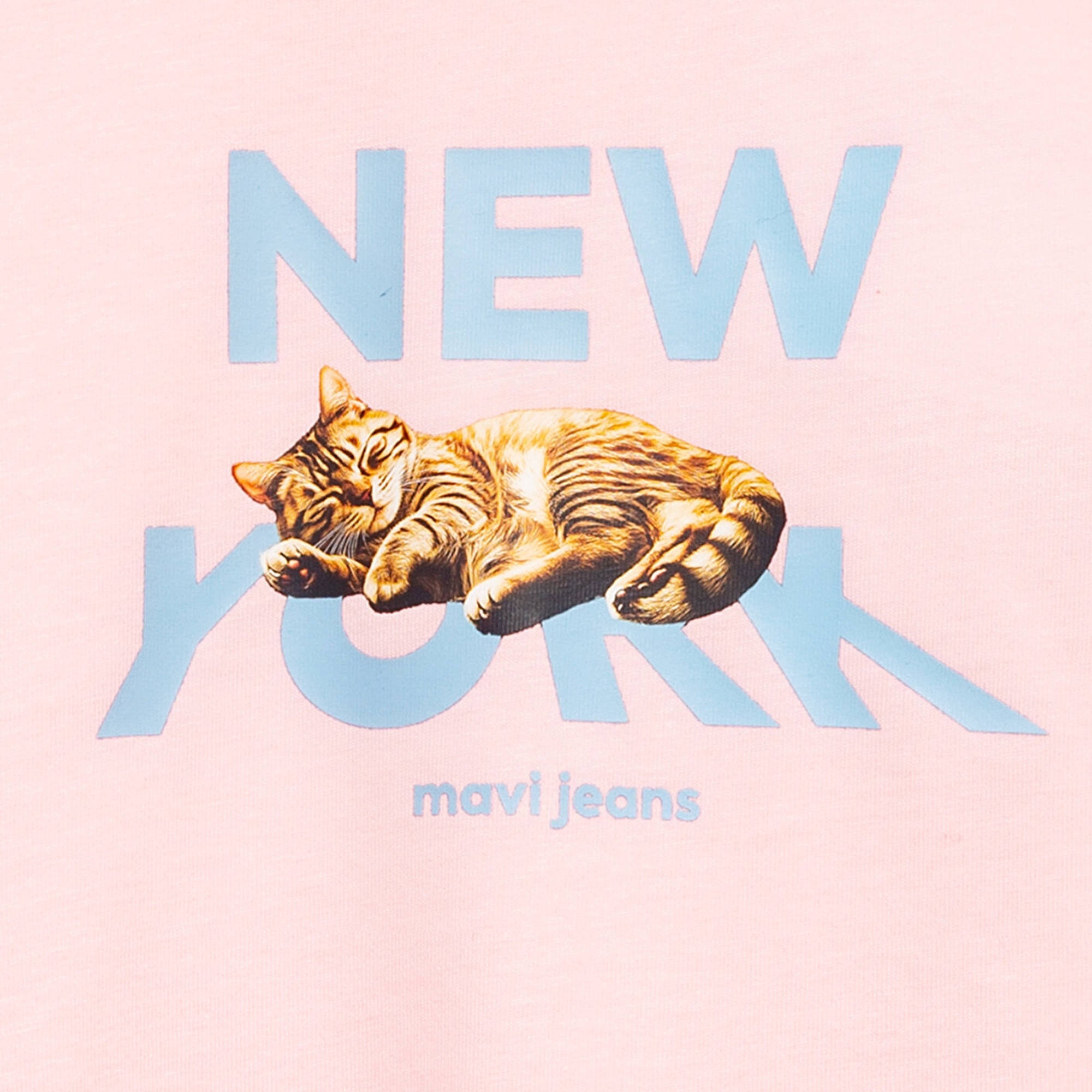 Mavi Baskılı Pembe Tişört Loose Fit / Bol Rahat Kesim 7610402-71007