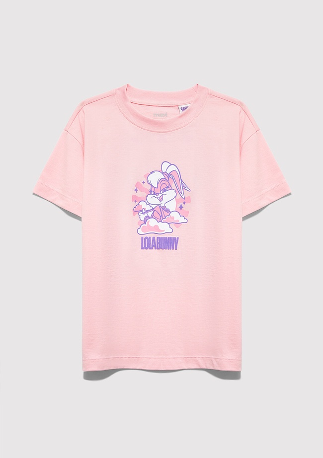  Mavi Lola Bunny Baskılı Pembe Tişört Loose Fit / Bol Rahat Kesim 7610415-71007