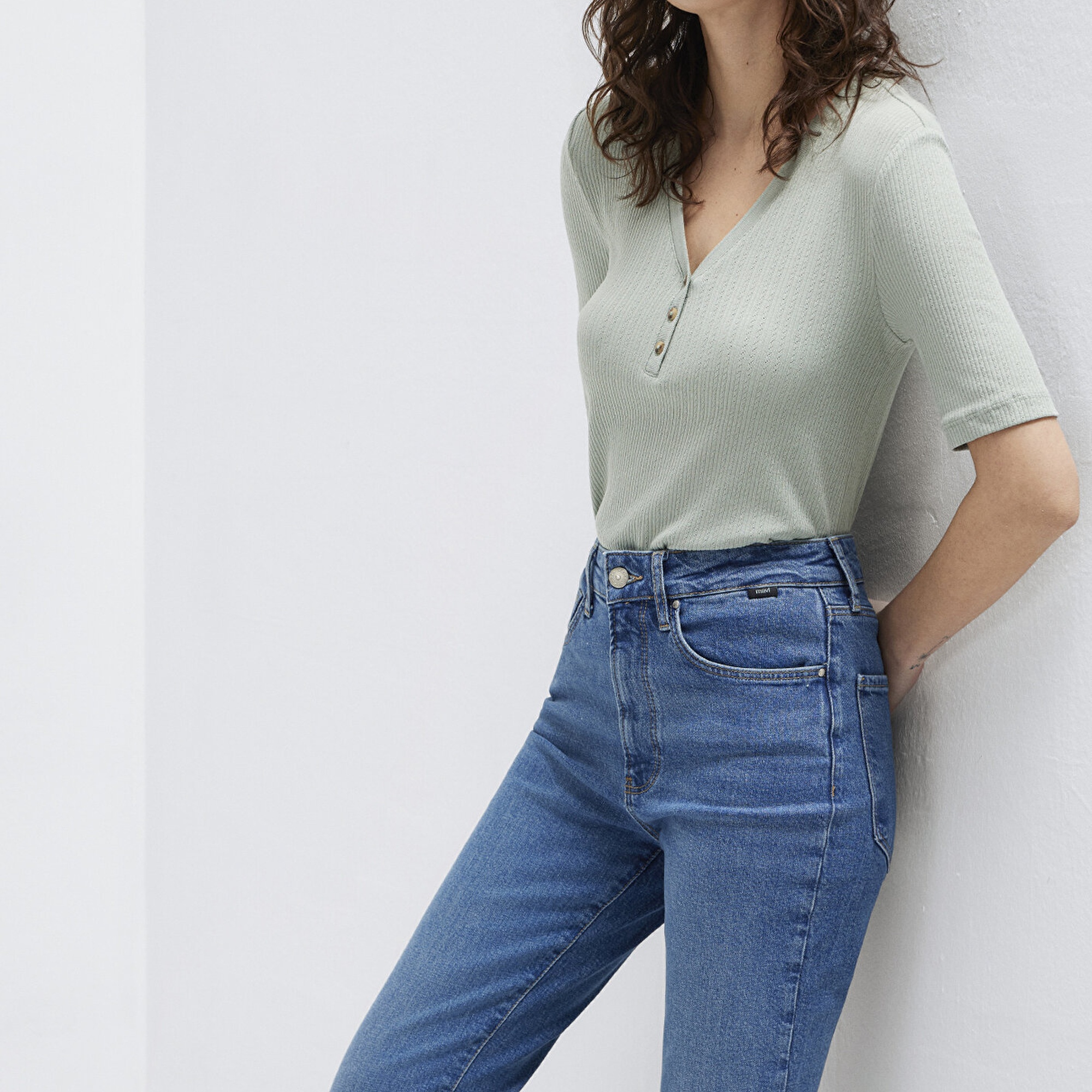 Mavi Gri Tişört Fitted / Vücuda Oturan Kesim 1613761-70113