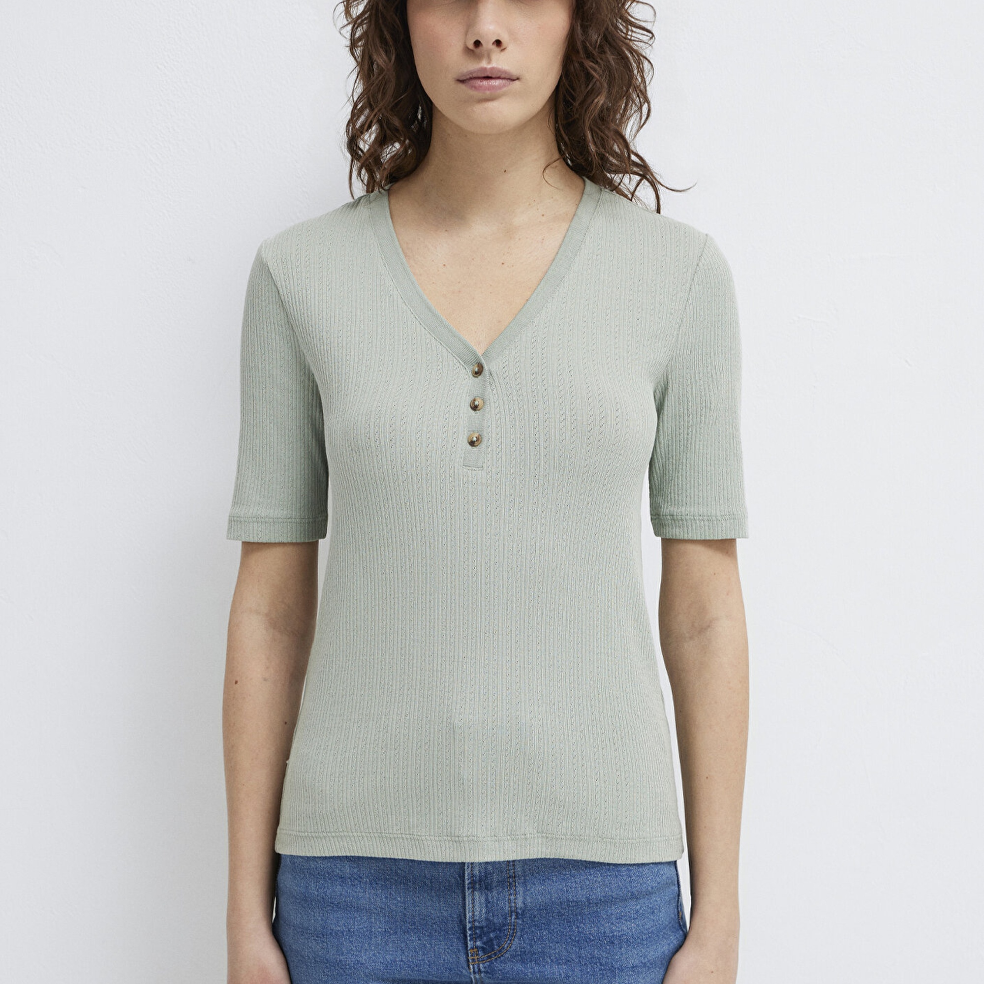 Mavi Gri Tişört Fitted / Vücuda Oturan Kesim 1613761-70113