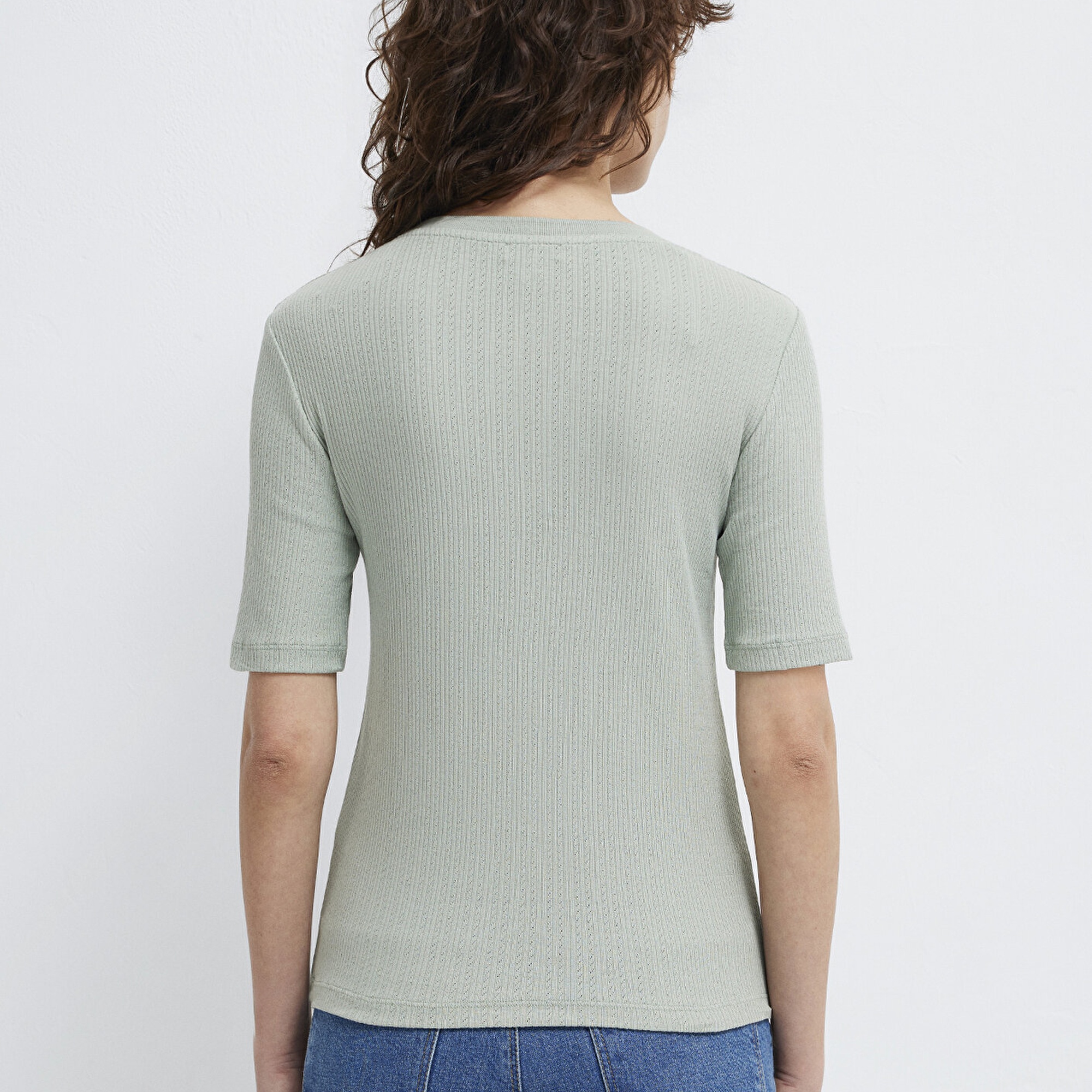 Mavi Gri Tişört Fitted / Vücuda Oturan Kesim 1613761-70113