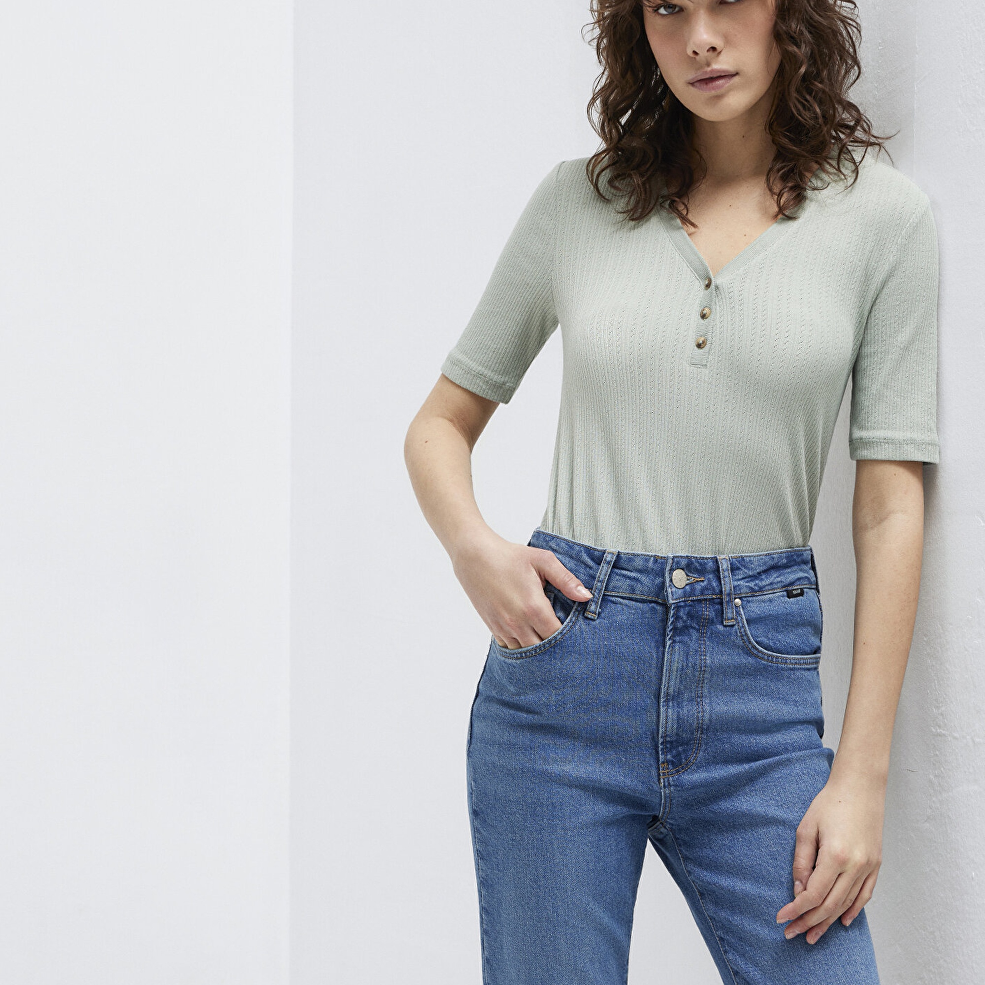 Mavi Gri Tişört Fitted / Vücuda Oturan Kesim 1613761-70113