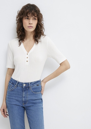  Mavi Ekru Tişört Fitted / Vücuda Oturan Kesim 1613761-70057