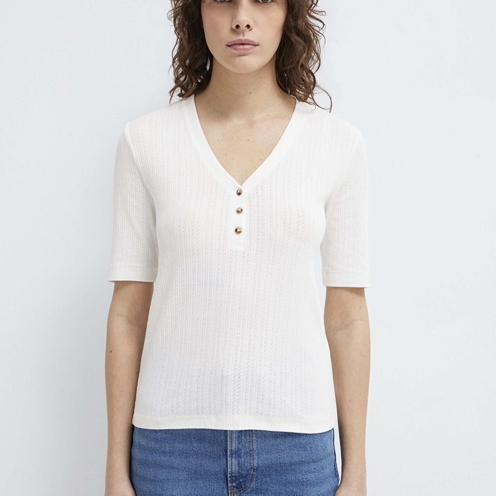 Mavi Ekru Tişört Fitted / Vücuda Oturan Kesim 1613761-70057