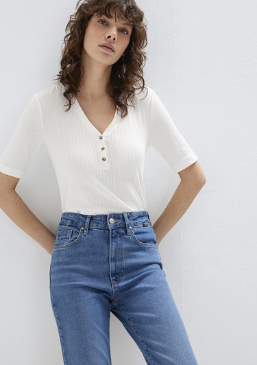  Mavi Ekru Tişört Fitted / Vücuda Oturan Kesim 1613761-70057