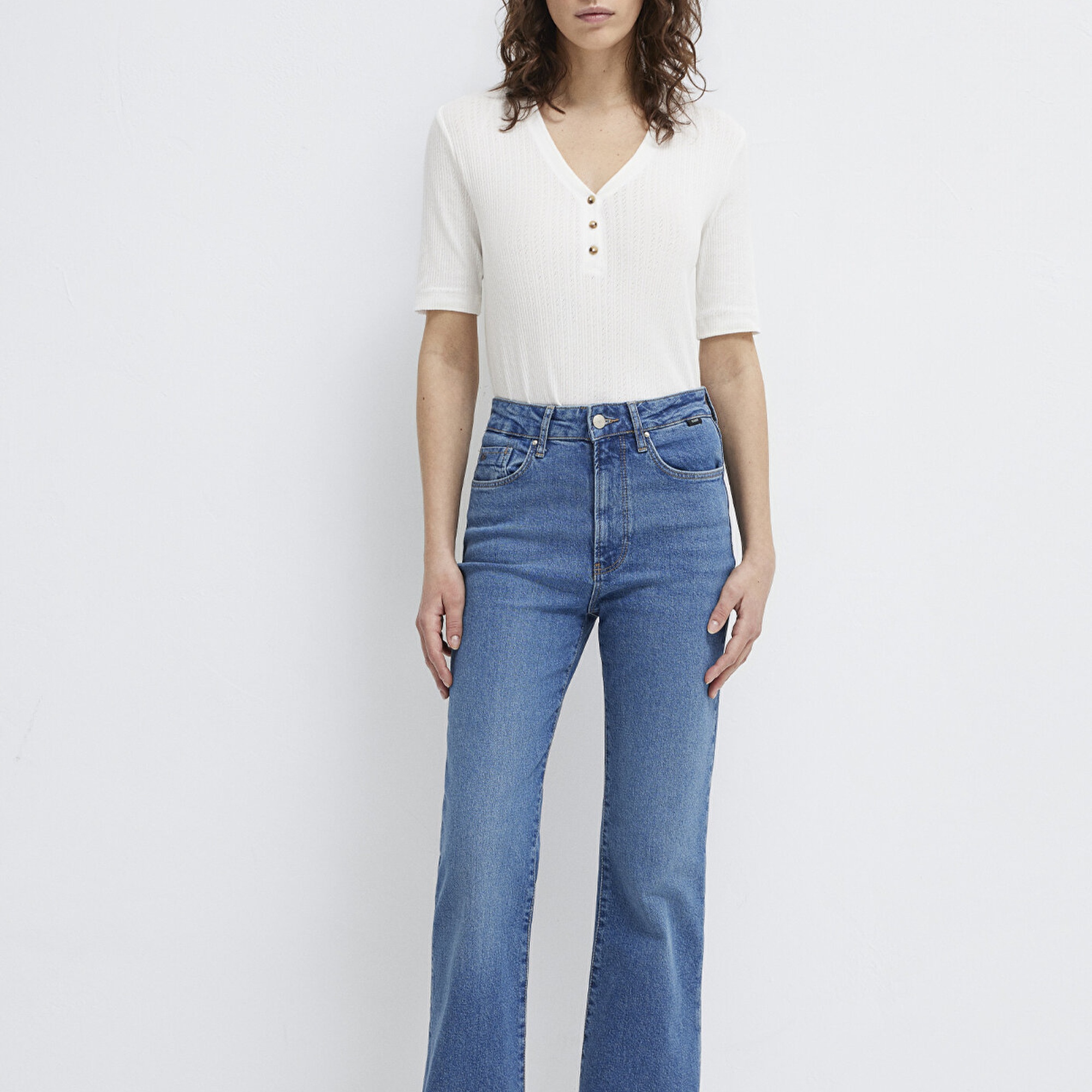 Mavi Ekru Tişört Fitted / Vücuda Oturan Kesim 1613761-70057