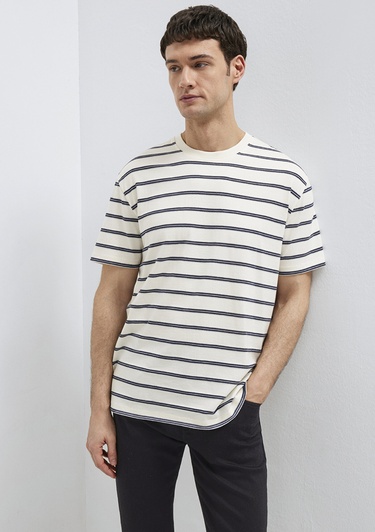  Mavi Çizgili Tişört Loose Fit / Bol Rahat Kesim 0613138-70057