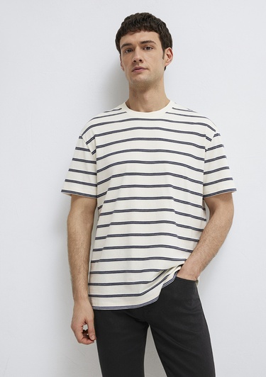  Mavi Çizgili Tişört Loose Fit / Bol Rahat Kesim 0613138-70057