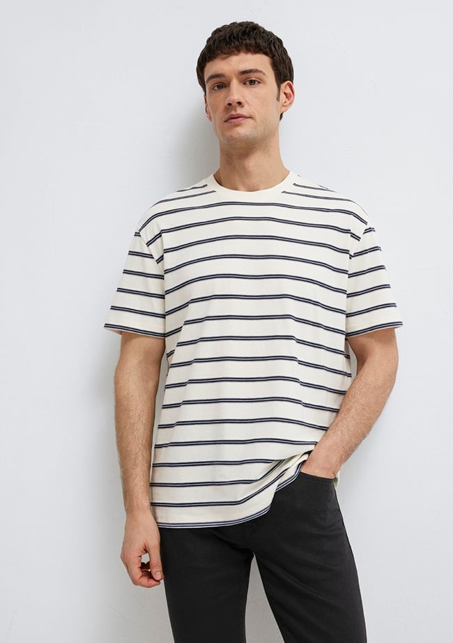  Mavi Çizgili Tişört Loose Fit / Bol Rahat Kesim 0613138-70057