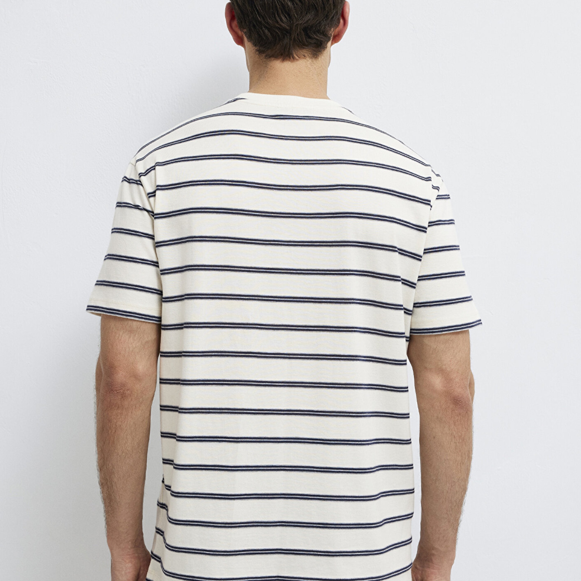 Mavi Çizgili Tişört Loose Fit / Bol Rahat Kesim 0613138-70057