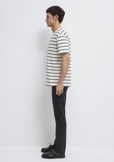  Mavi Çizgili Tişört Loose Fit / Bol Rahat Kesim 0613138-70057