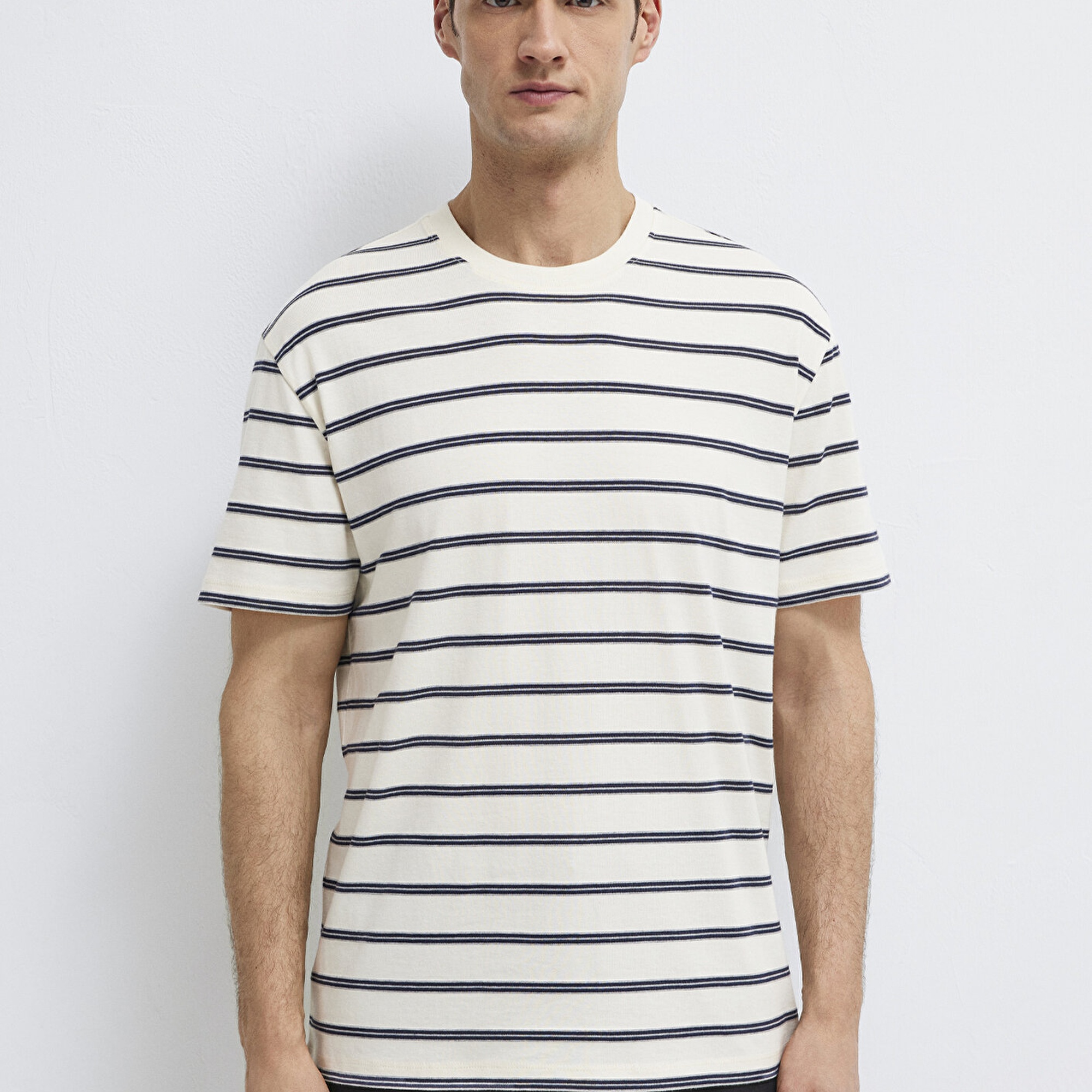 Mavi Çizgili Tişört Loose Fit / Bol Rahat Kesim 0613138-70057