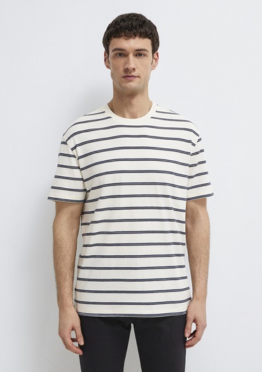  Mavi Çizgili Tişört Loose Fit / Bol Rahat Kesim 0613138-70057