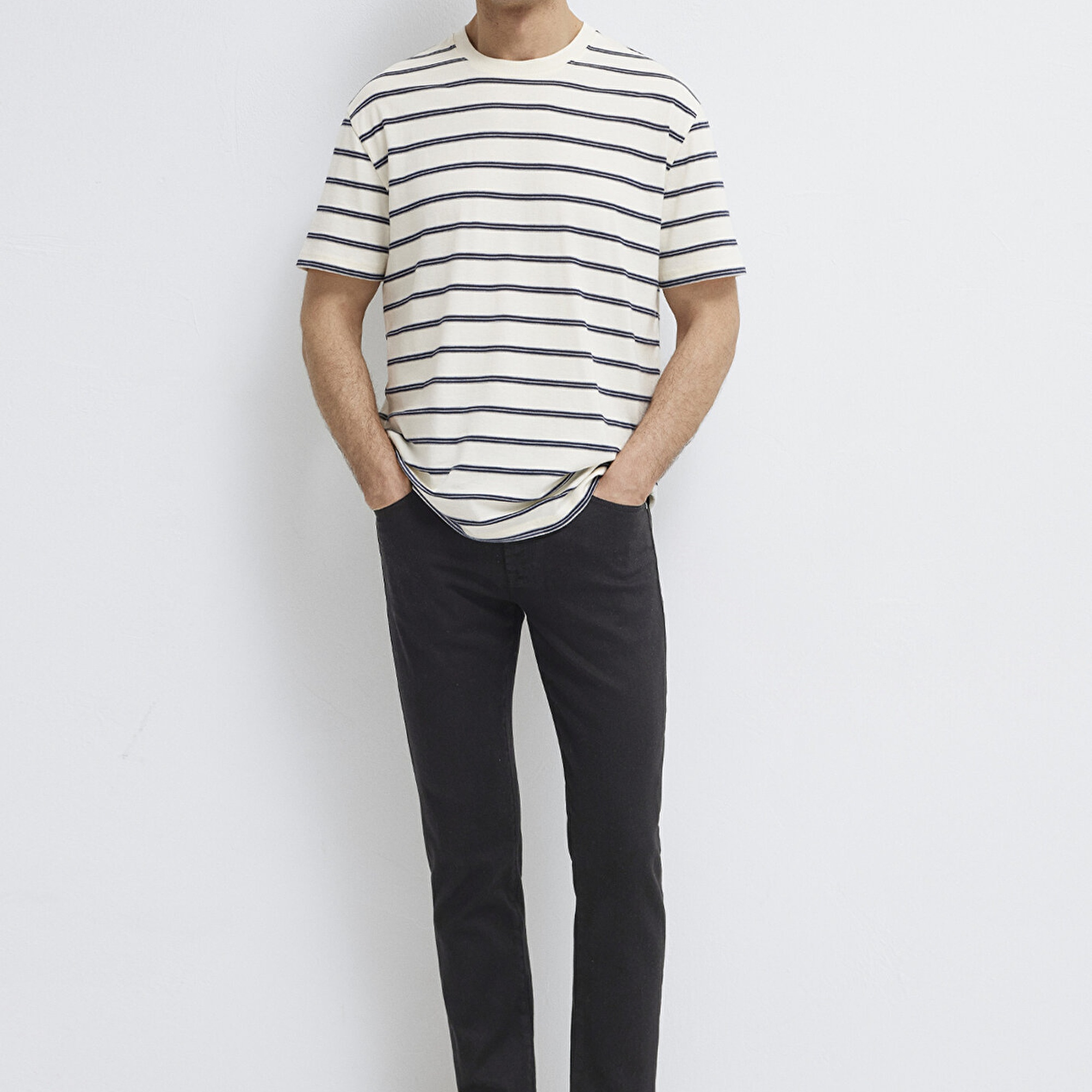 Mavi Çizgili Tişört Loose Fit / Bol Rahat Kesim 0613138-70057