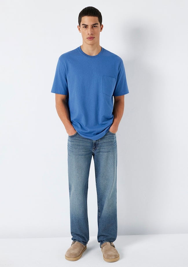  Mavi Cep Detaylı Mavi Basic Tişört Loose Fit / Bol Rahat Kesim 066248-70719