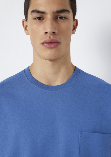  Mavi Cep Detaylı Mavi Basic Tişört Loose Fit / Bol Rahat Kesim 066248-70719