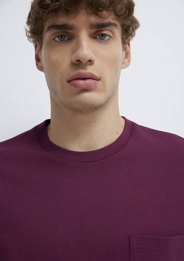  Mavi Cep Detaylı Mor Basic Tişört Loose Fit / Bol Rahat Kesim 066248-70670