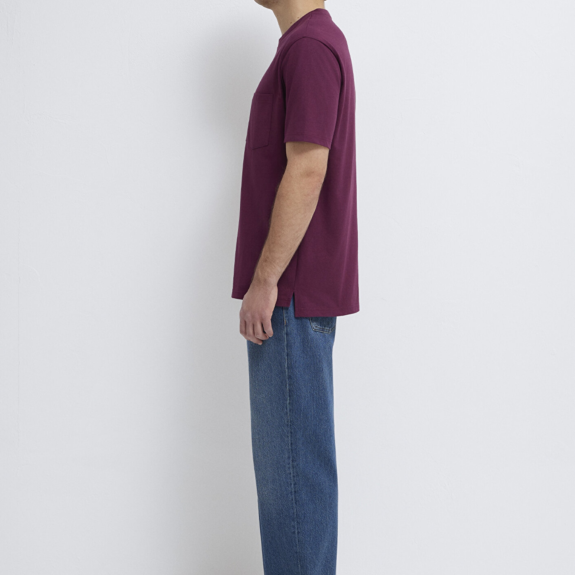 Mavi Cep Detaylı Mor Basic Tişört Loose Fit / Bol Rahat Kesim 066248-70670