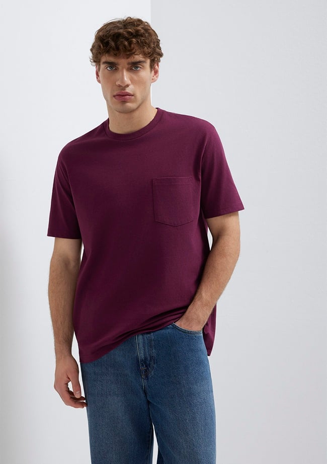  Mavi Cep Detaylı Mor Basic Tişört Loose Fit / Bol Rahat Kesim 066248-70670