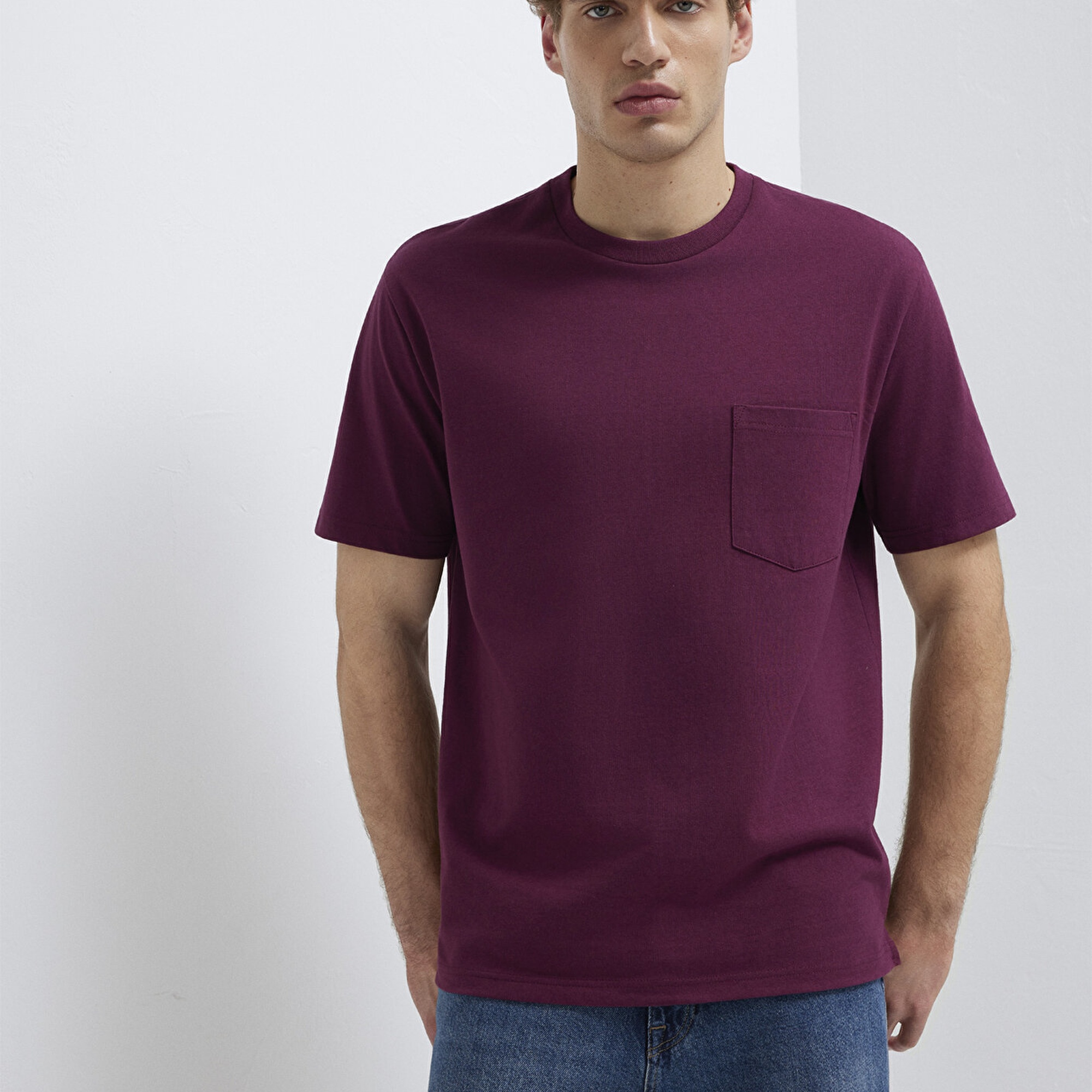 Mavi Cep Detaylı Mor Basic Tişört Loose Fit / Bol Rahat Kesim 066248-70670