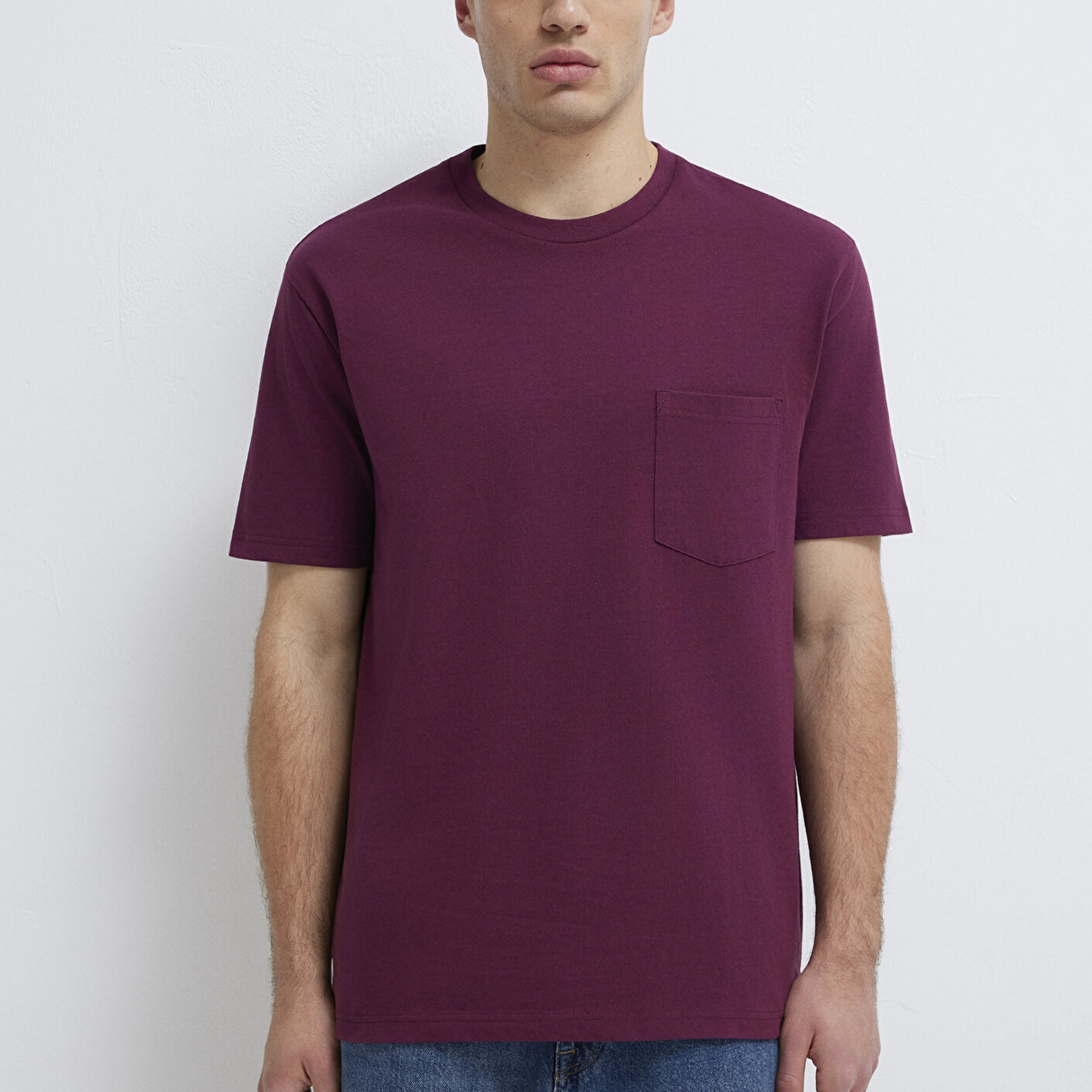 Mavi Cep Detaylı Mor Basic Tişört Loose Fit / Bol Rahat Kesim 066248-70670