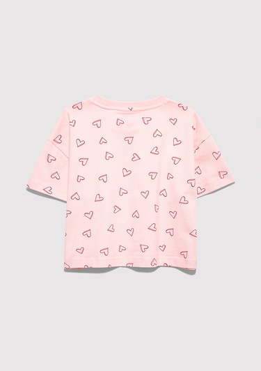  Mavi Baskılı Pembe Tişört Loose Fit / Bol Rahat Kesim 7610400-71007