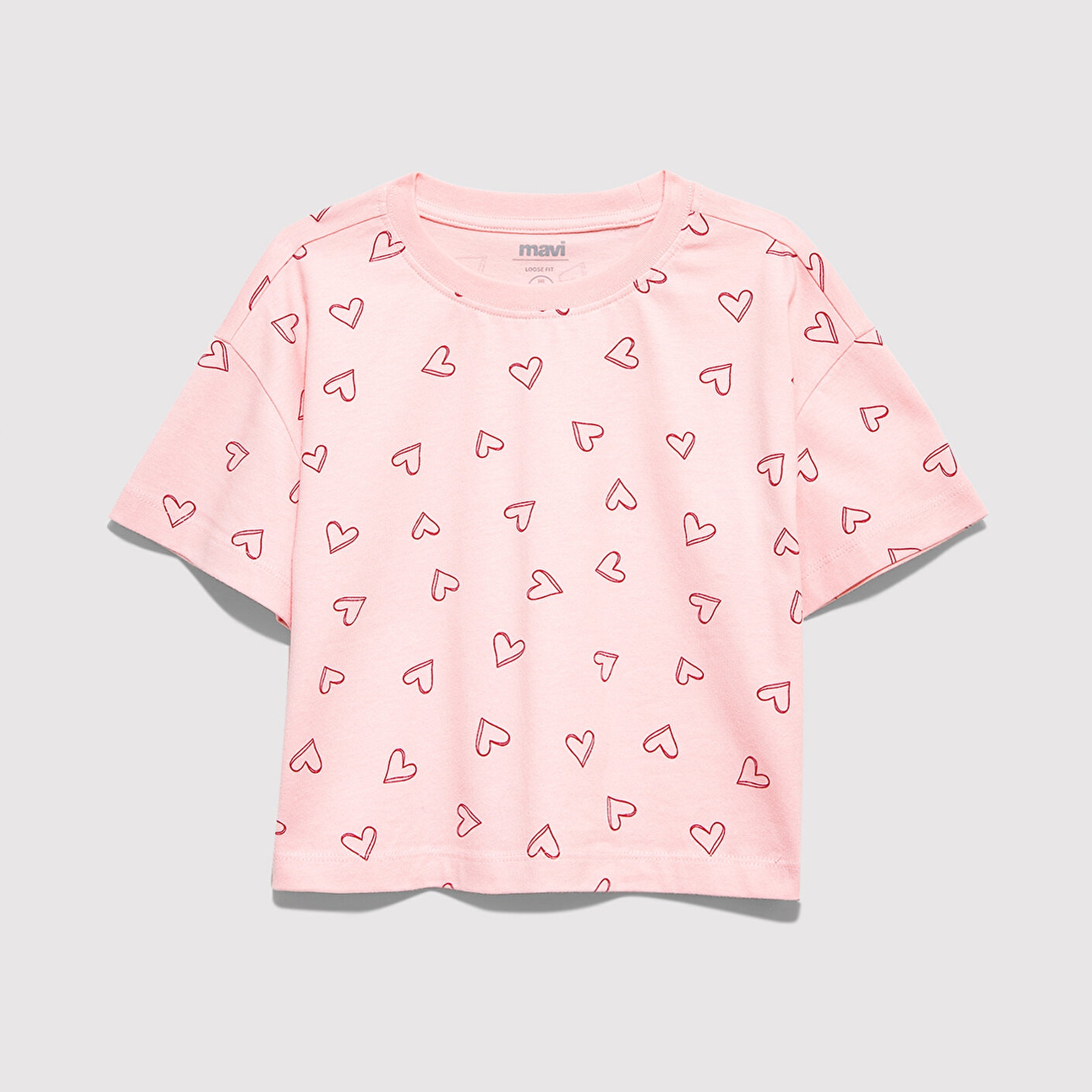 Mavi Baskılı Pembe Tişört Loose Fit / Bol Rahat Kesim 7610400-71007