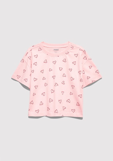  Mavi Baskılı Pembe Tişört Loose Fit / Bol Rahat Kesim 7610400-71007