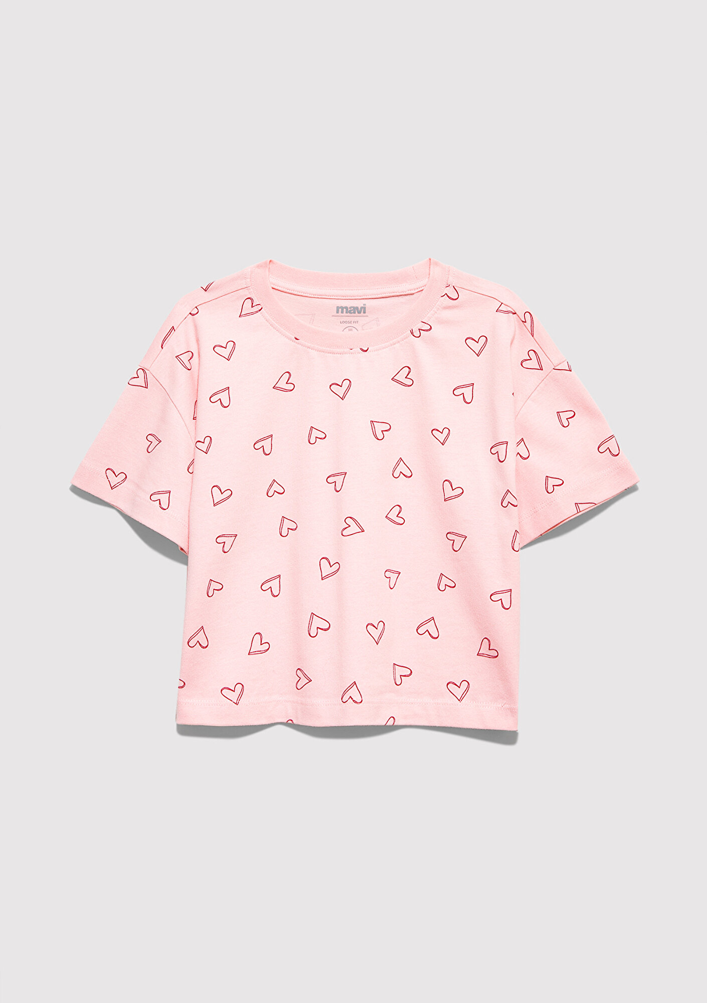  Mavi Baskılı Pembe Tişört Loose Fit / Bol Rahat Kesim 7610400-71007