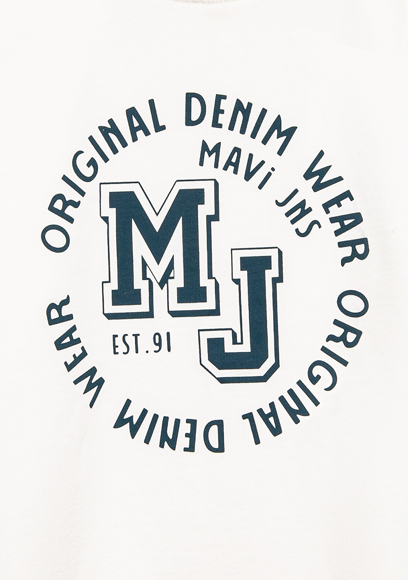 Mavi MJ Logo Baskılı Ekru Tişört Loose Fit / Bol Rahat Kesim 6610395-70057