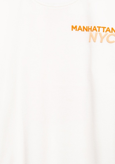  Mavi Baskılı Ekru Tişört Oversize / Geniş Kesim 6610408-70057